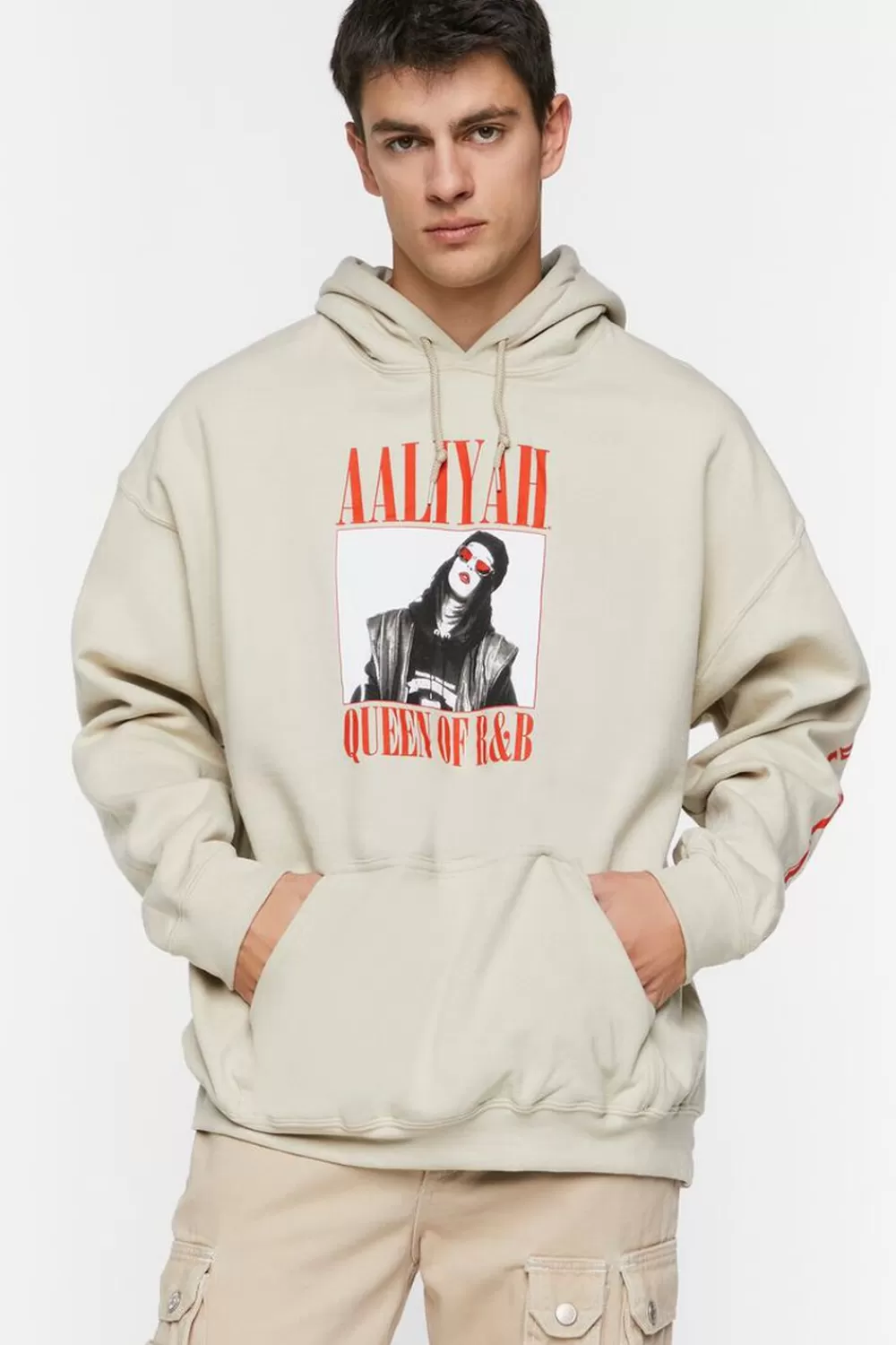 Graphic Tees>Forever 21 Aaliyah Graphic Drawstring Hoodie Sand/Red