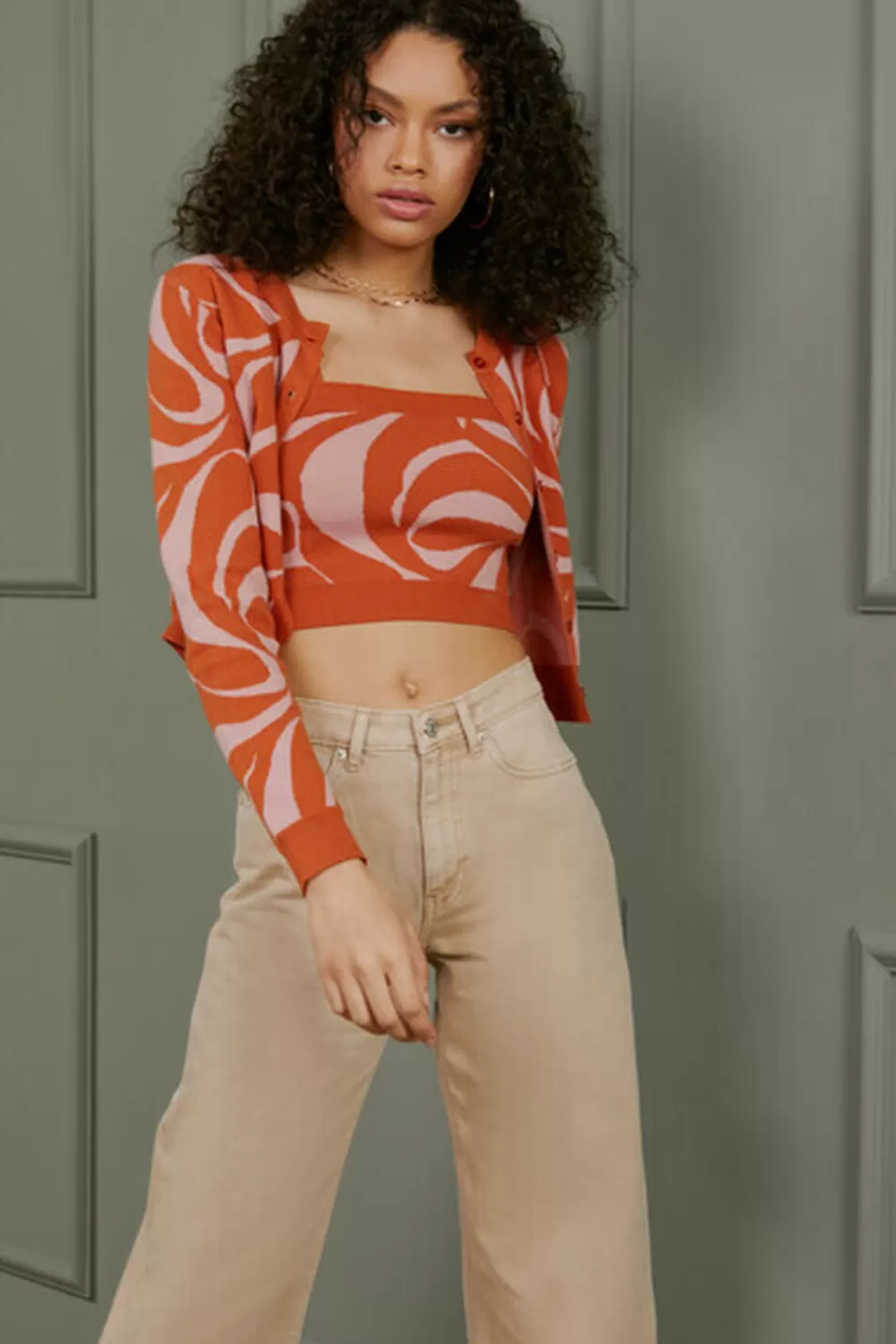 Forever 21 Abstract Crop Top & Cardigan Sweater Set | Women Tops