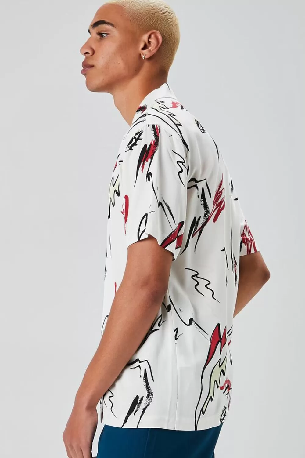 Tops>Forever 21 Abstract Doodle Print Shirt Cream/Multi