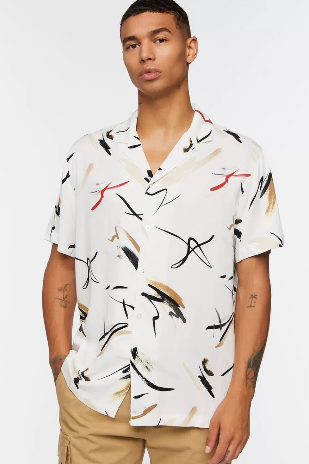 Tops>Forever 21 Abstract Paint Stroke Print Shirt White/Multi