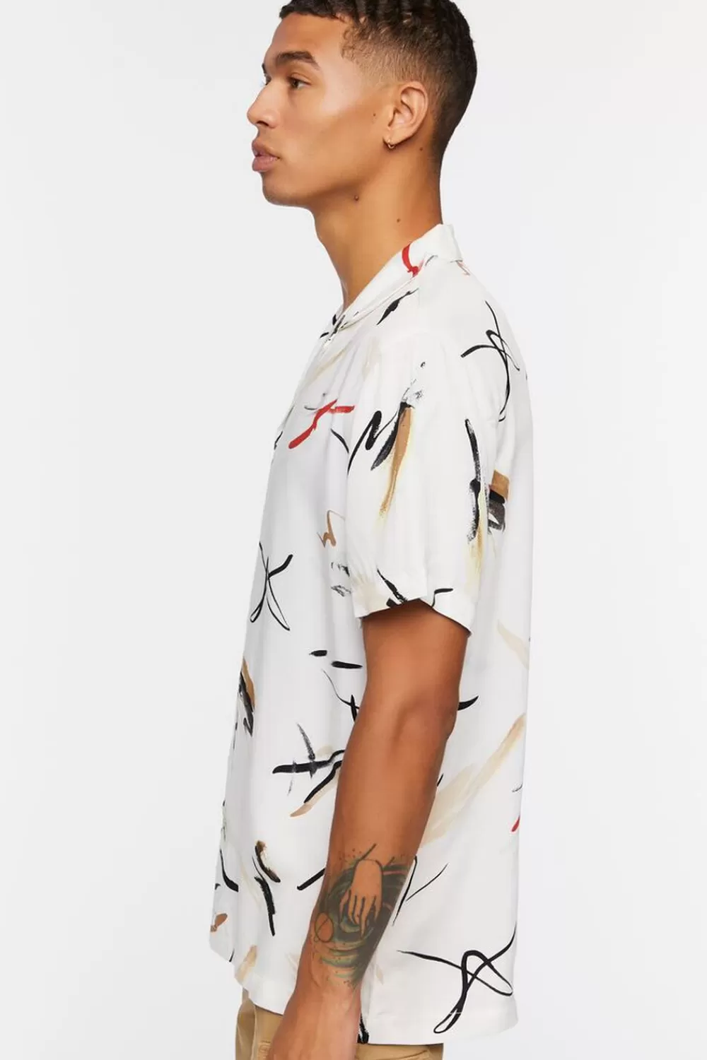Tops>Forever 21 Abstract Paint Stroke Print Shirt White/Multi