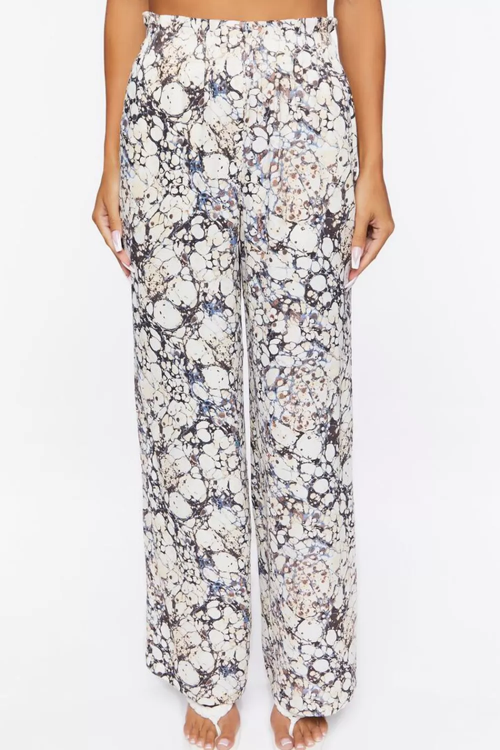 Matching Sets>Forever 21 Abstract Print Paperbag Pants Ivory/Multi