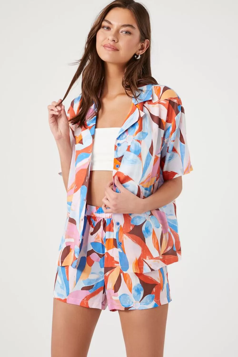 Matching Sets>Forever 21 Abstract Print Pull-On Shorts Sienna/Multi
