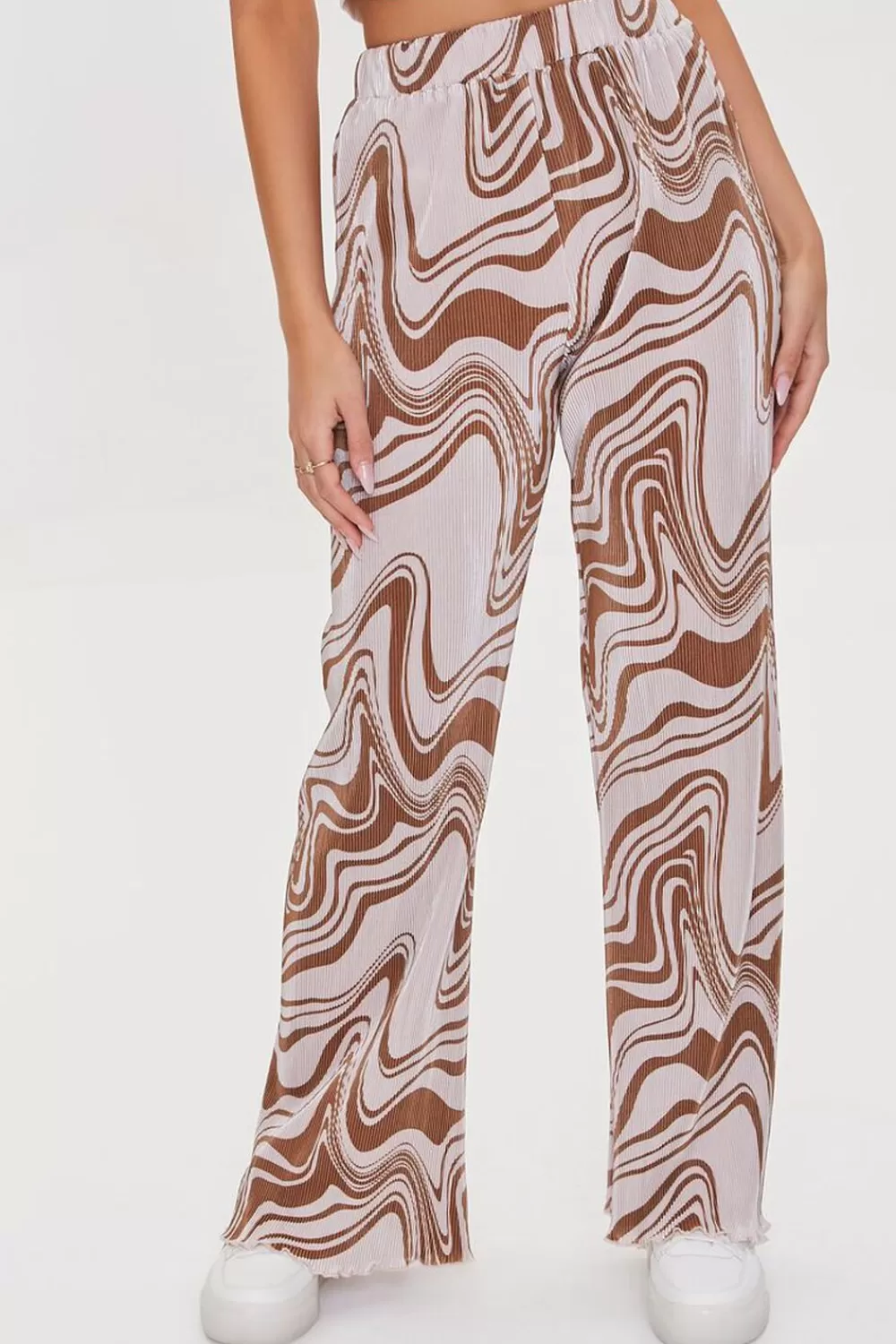 Bottoms>Forever 21 Abstract Print Wide-Leg Pants Tan/Multi
