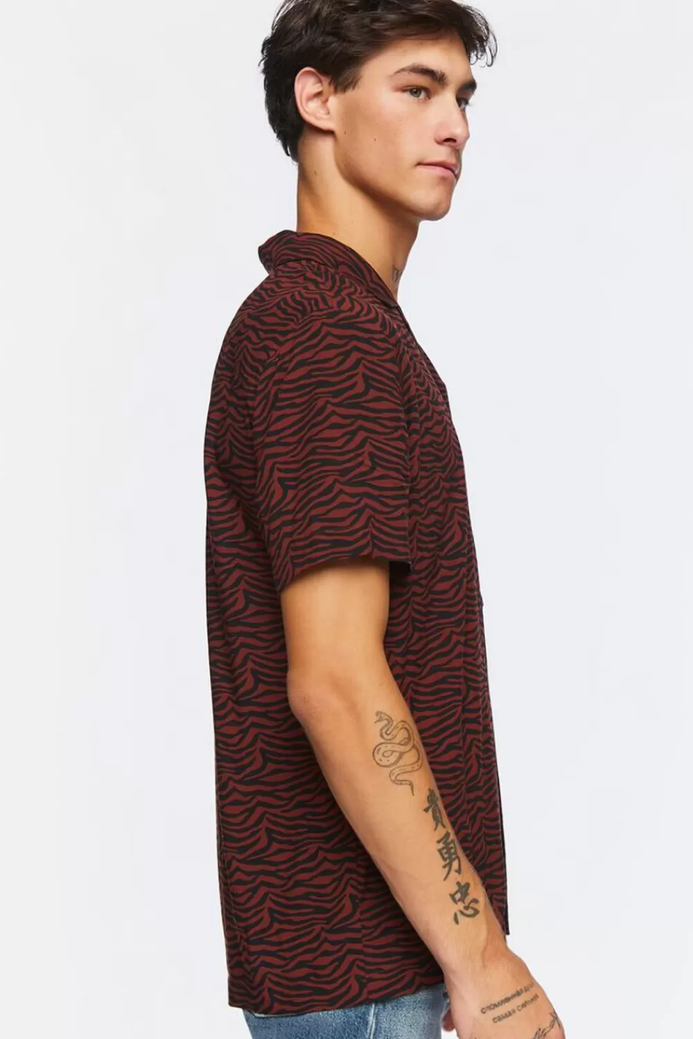 Tops>Forever 21 Abstract Zebra Short-Sleeve Shirt Brown/Multi