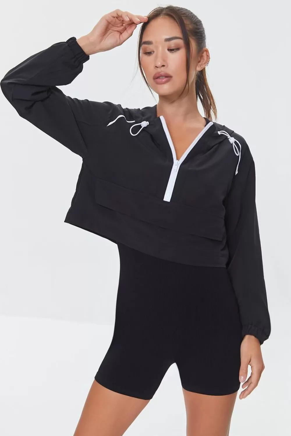 Jackets + Outerwear>Forever 21 Active Cropped Anorak Black