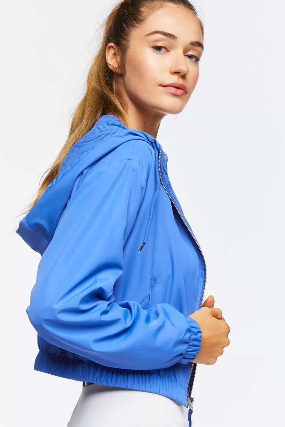 Jackets + Outerwear>Forever 21 Active Hooded Windbreaker Blue