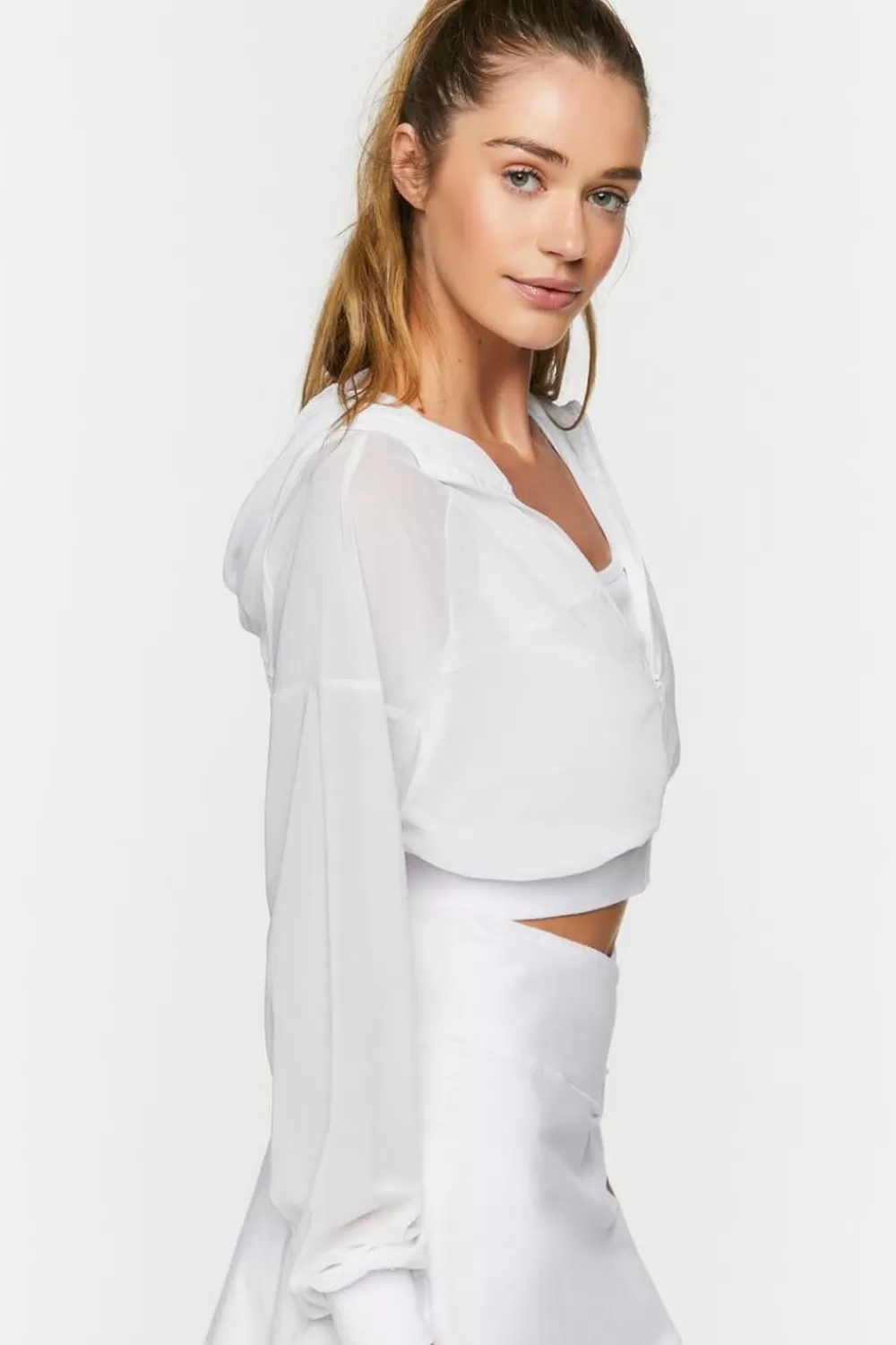 Jackets + Outerwear>Forever 21 Active Mesh Cropped Zip-Up Jacket White