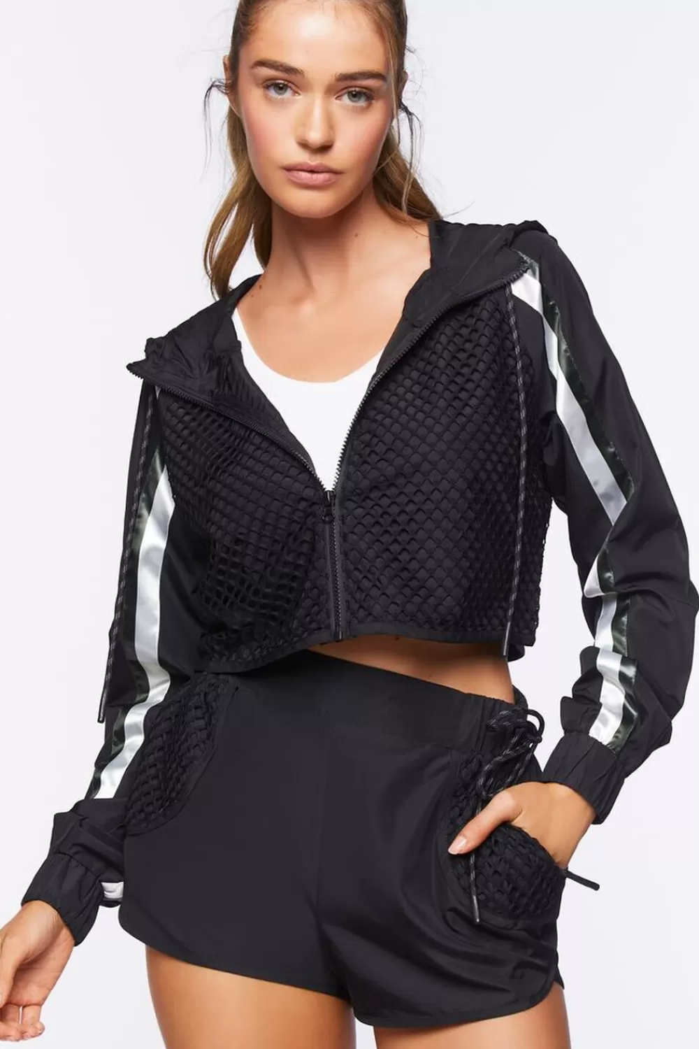 Jackets + Outerwear>Forever 21 Active Netted Windbreaker Jacket Black