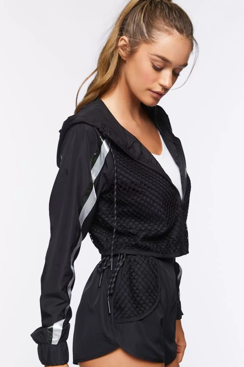 Jackets + Outerwear>Forever 21 Active Netted Windbreaker Jacket Black