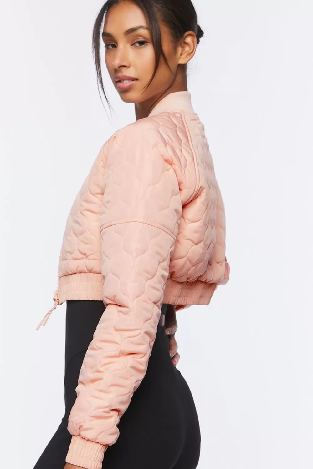 Jackets + Outerwear>Forever 21 Active Quilted Bomber Jacket Blush