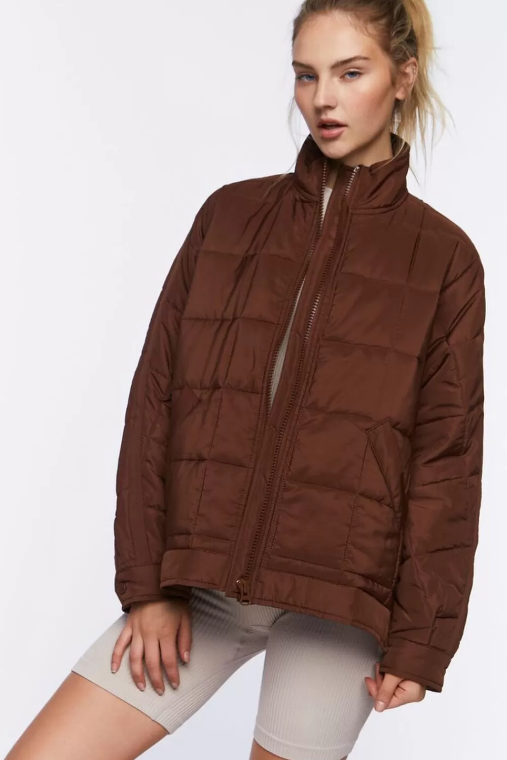 Jackets + Outerwear>Forever 21 Active Quilted Puffer Jacket Turkish Coffee