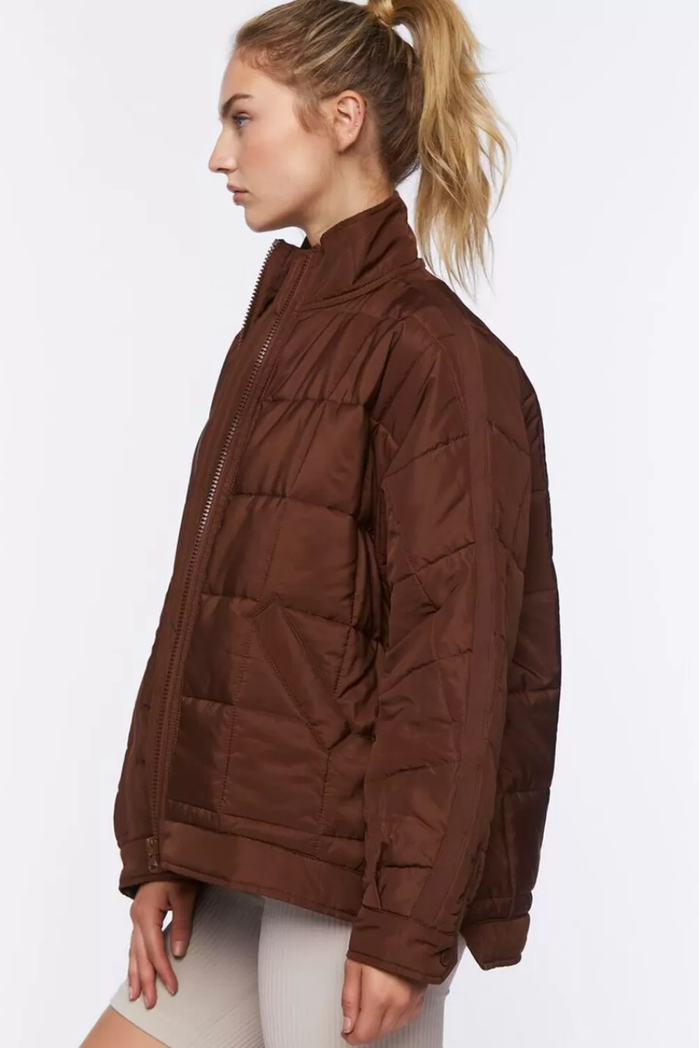 Jackets + Outerwear>Forever 21 Active Quilted Puffer Jacket Turkish Coffee