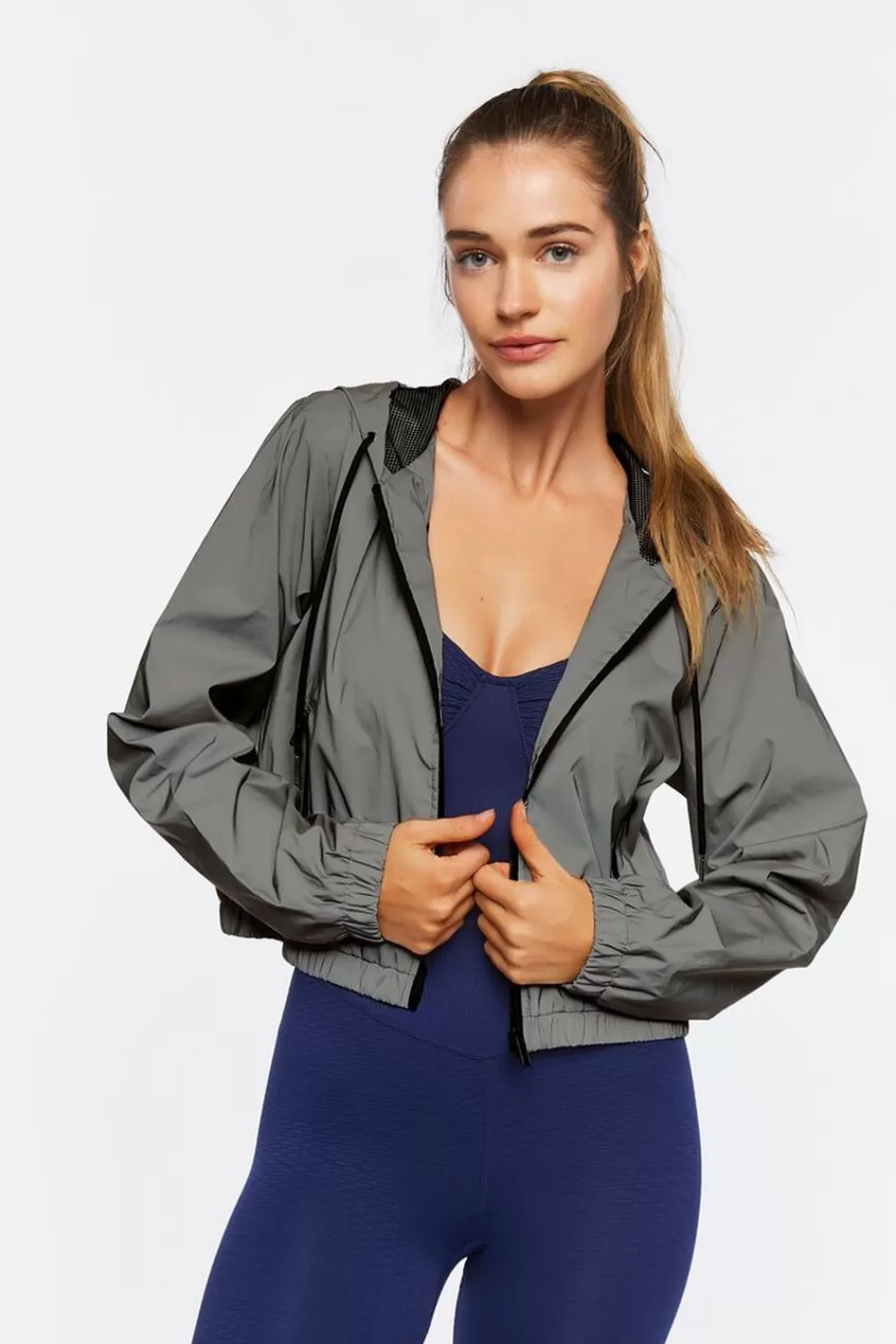 Jackets + Outerwear>Forever 21 Active Reflective Windbreaker Jacket Silver