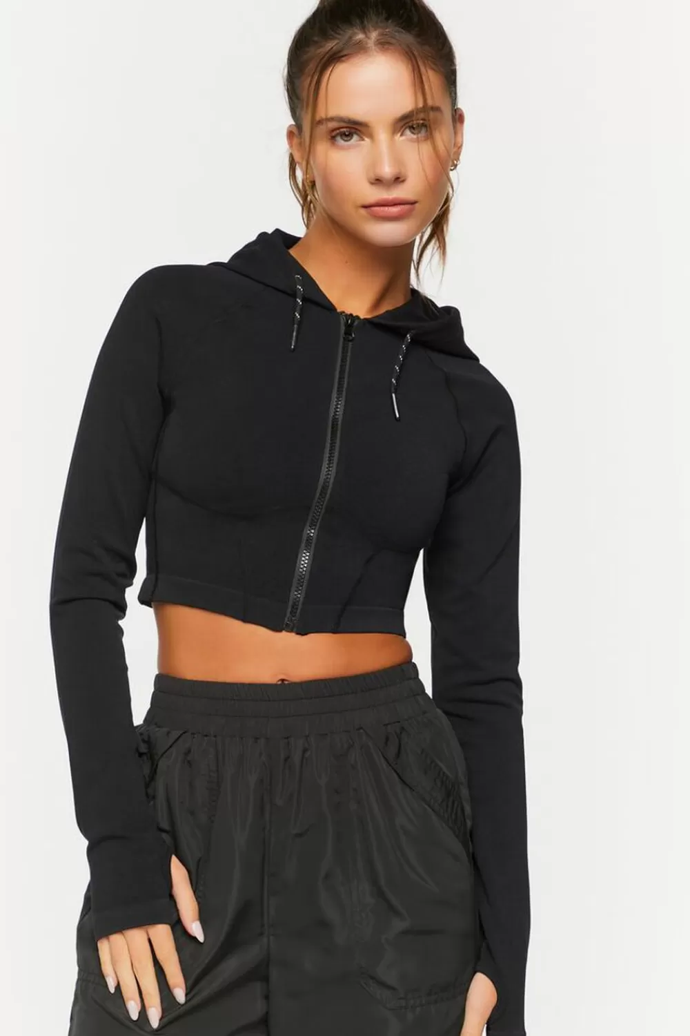 Jackets + Outerwear>Forever 21 Active Seamless Cropped Jacket Black/Black