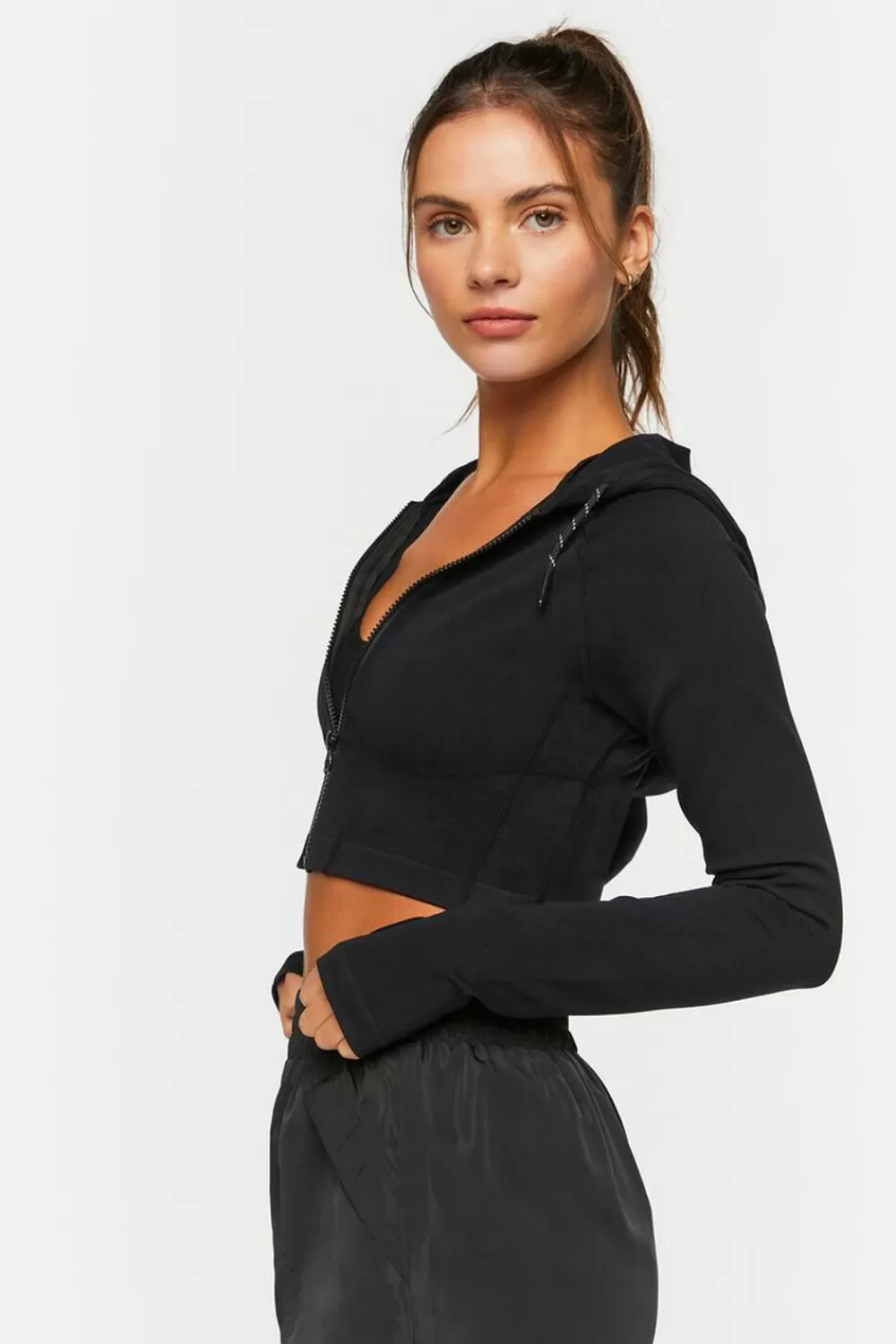 Jackets + Outerwear>Forever 21 Active Seamless Cropped Jacket Black/Black