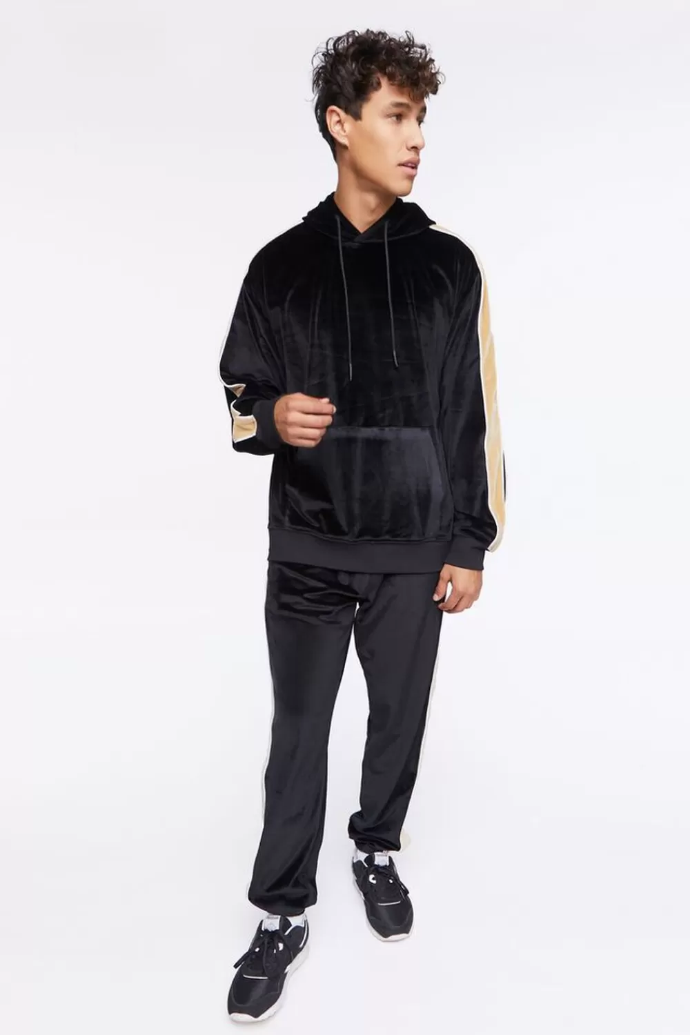 Matching Sets>Forever 21 Active Side-Striped Velour Joggers Black/Brown