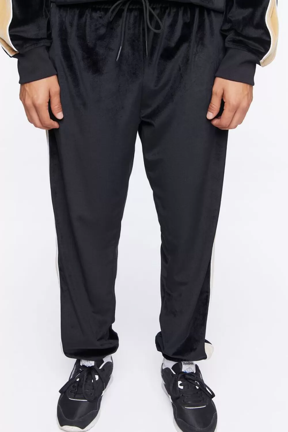 Matching Sets>Forever 21 Active Side-Striped Velour Joggers Black/Brown