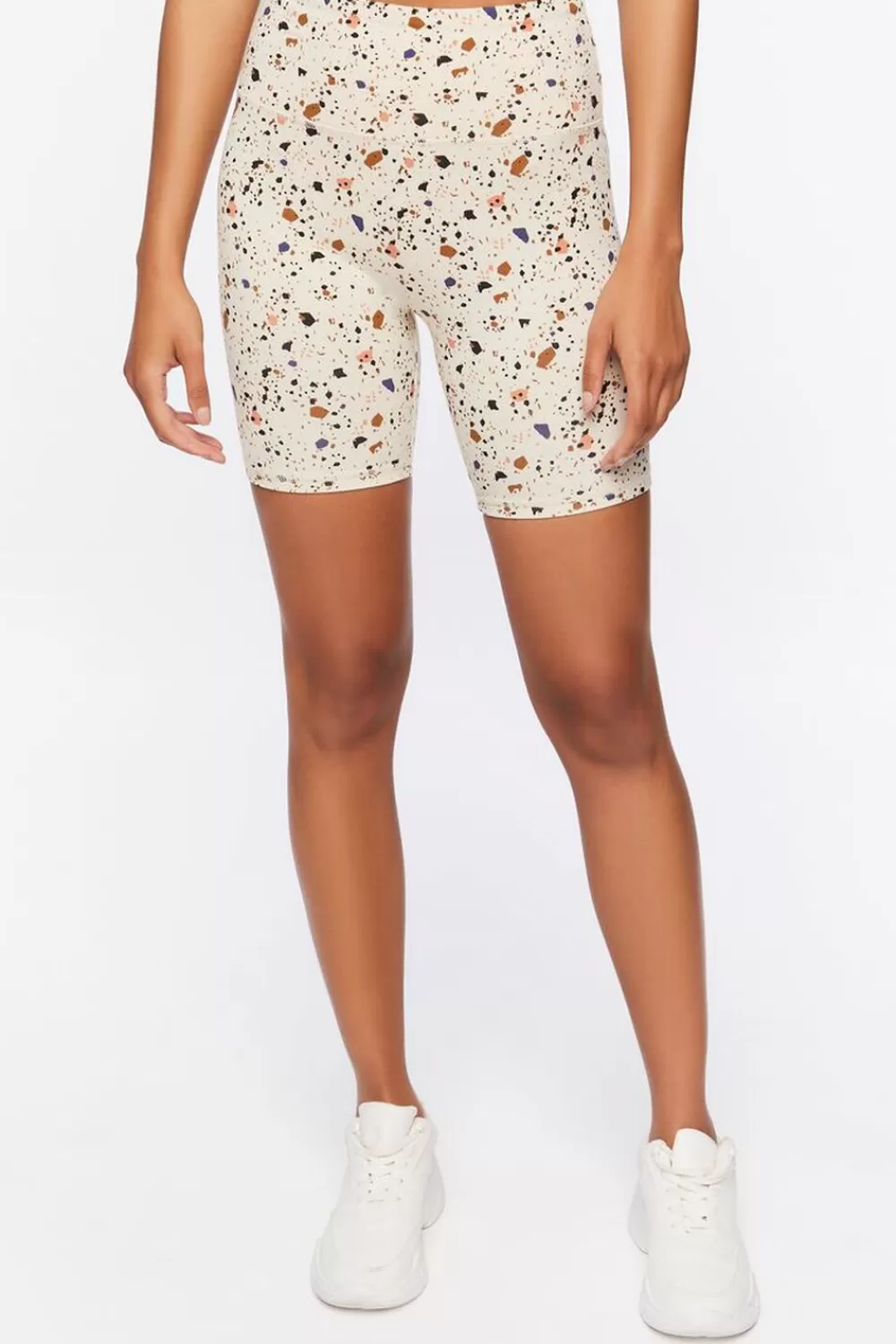 Bottoms>Forever 21 Active Terrazzo Print Biker Shorts Tan/Multi