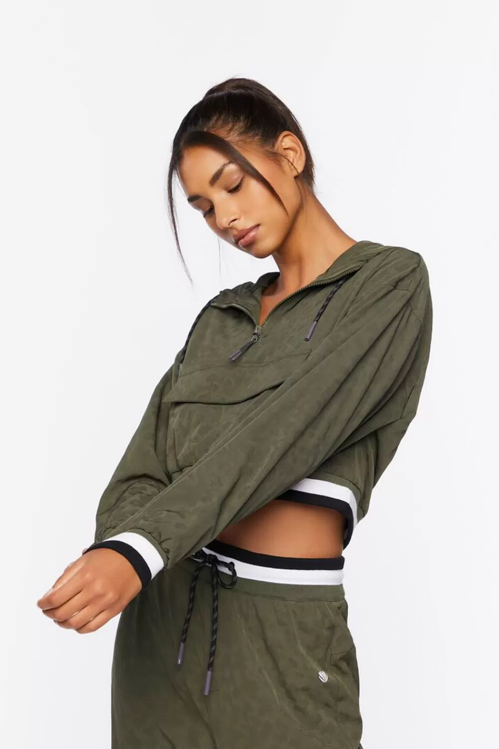 Jackets + Outerwear>Forever 21 Active Varsity-Striped Anorak Cypress
