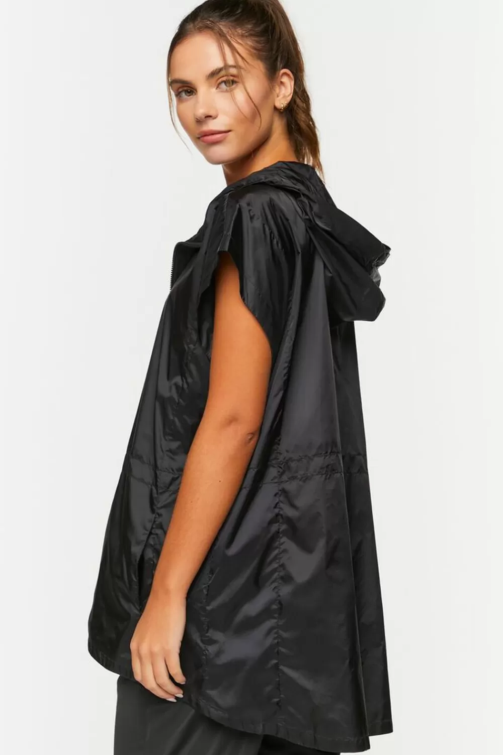 Jackets + Outerwear>Forever 21 Active Windbreaker Hooded Vest Black