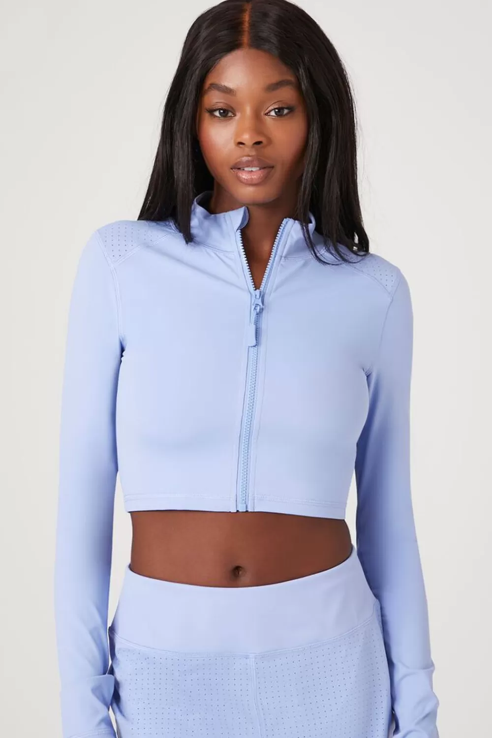 Matching Sets>Forever 21 Active Zip-Up Cropped Jacket Blue Moon