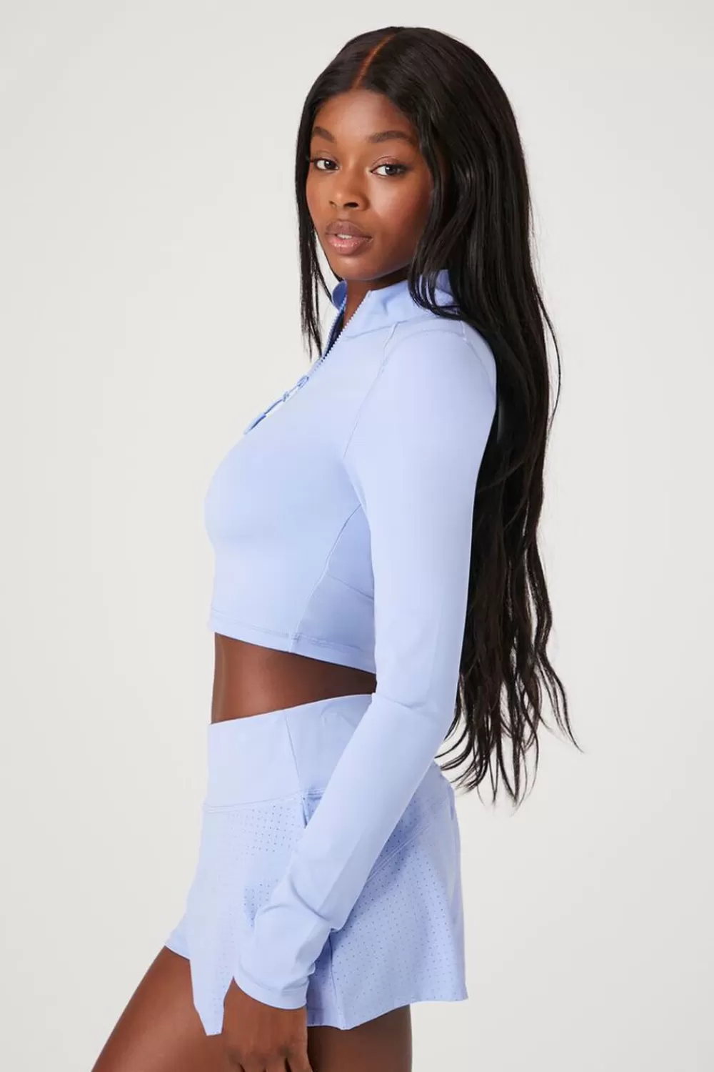 Matching Sets>Forever 21 Active Zip-Up Cropped Jacket Blue Moon