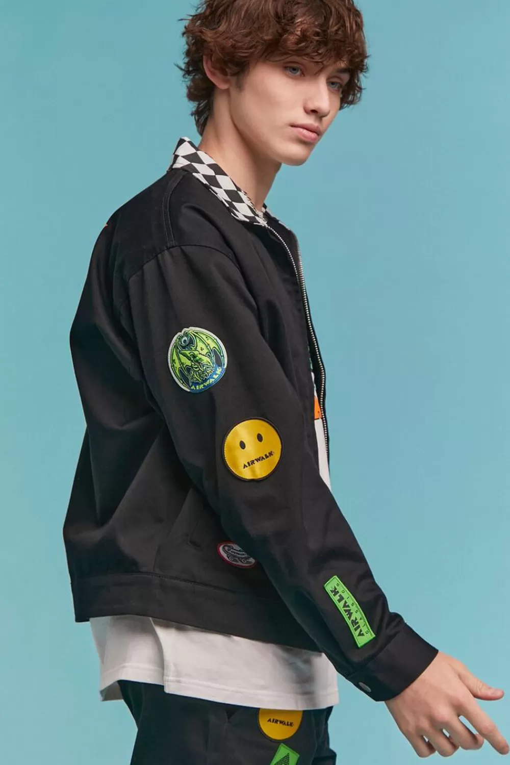 Jackets + Outerwear>Forever 21 Airwalk Checkered Patch Jacket Black/Multi