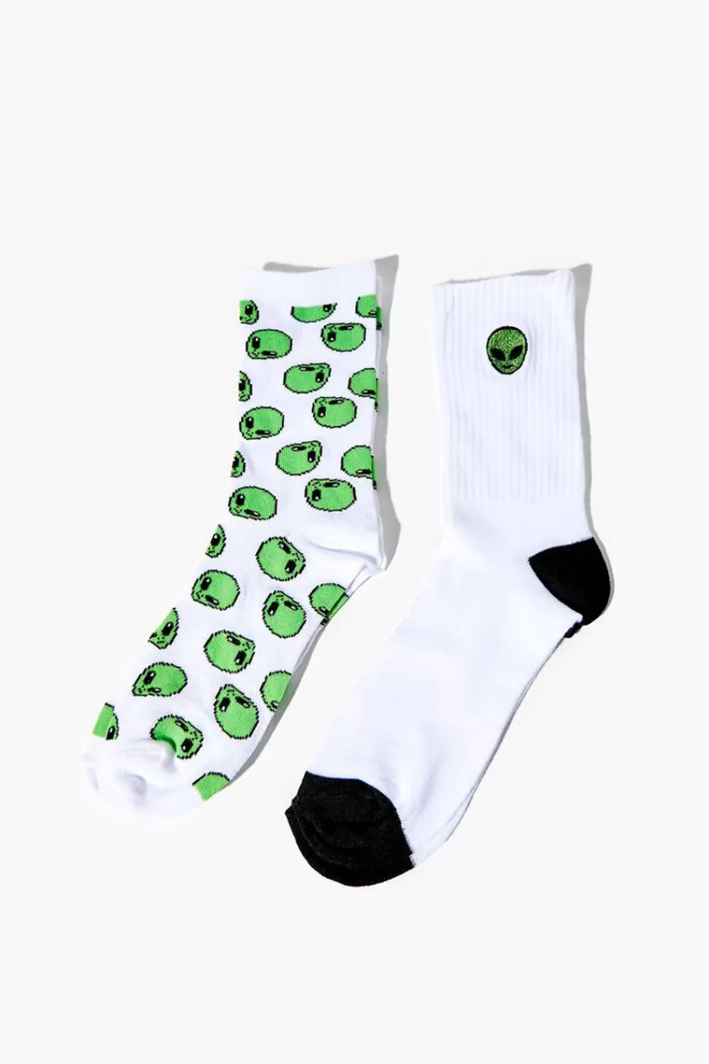 Socks + Tights>Forever 21 Alien Crew Sock Set - 2 Pack White/Green