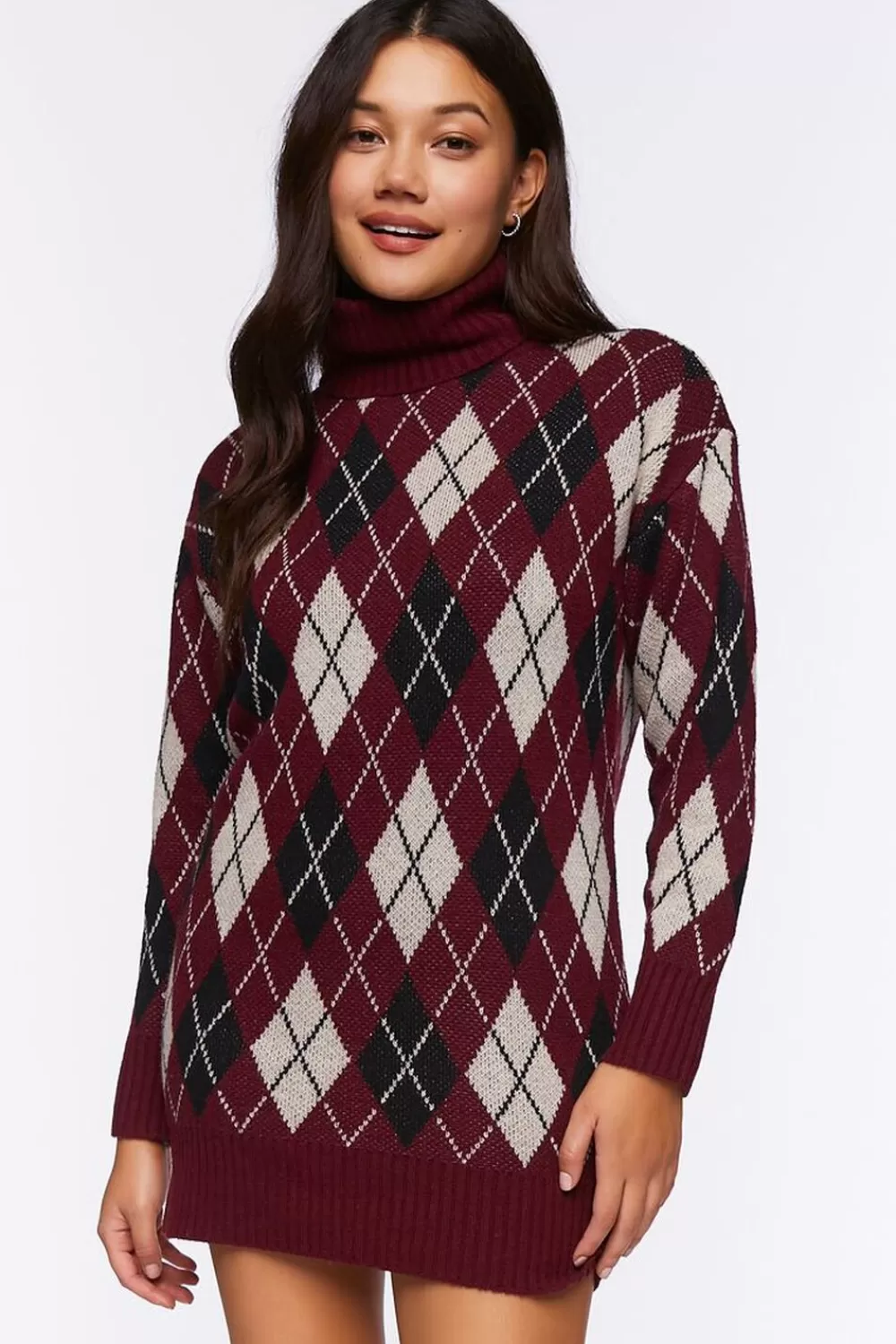 Forever 21 Argyle Turtleneck Mini Sweater Dress | Women Dresses
