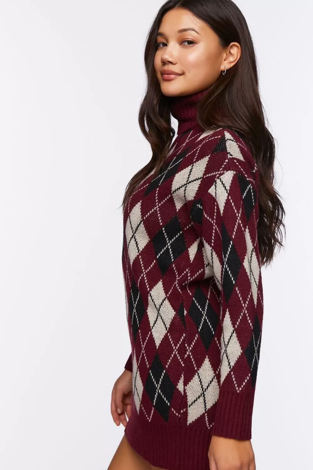 Forever 21 Argyle Turtleneck Mini Sweater Dress | Women Dresses