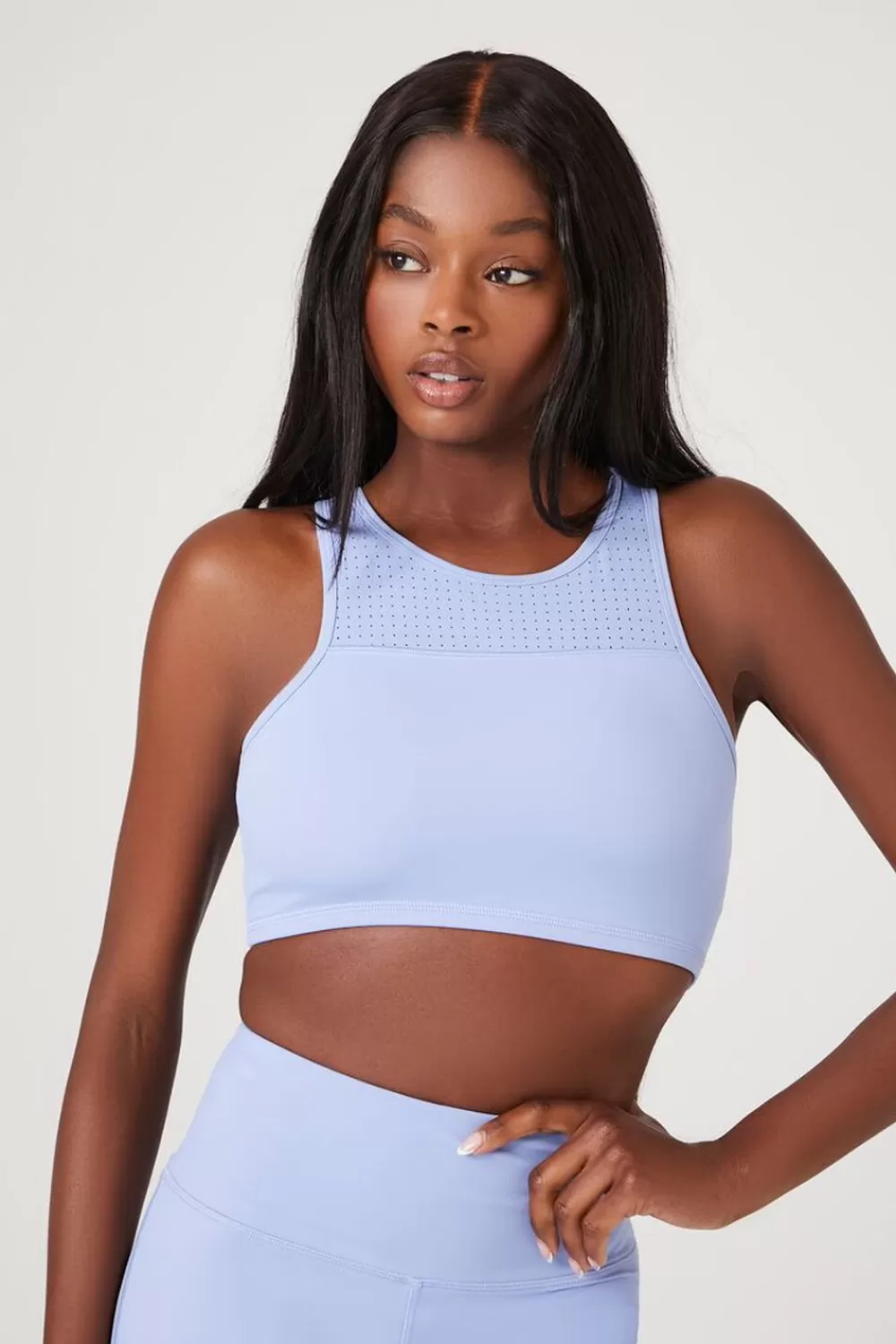 Matching Sets>Forever 21 Asymmetrical Dual-Strap Sports Bra Blue Moon