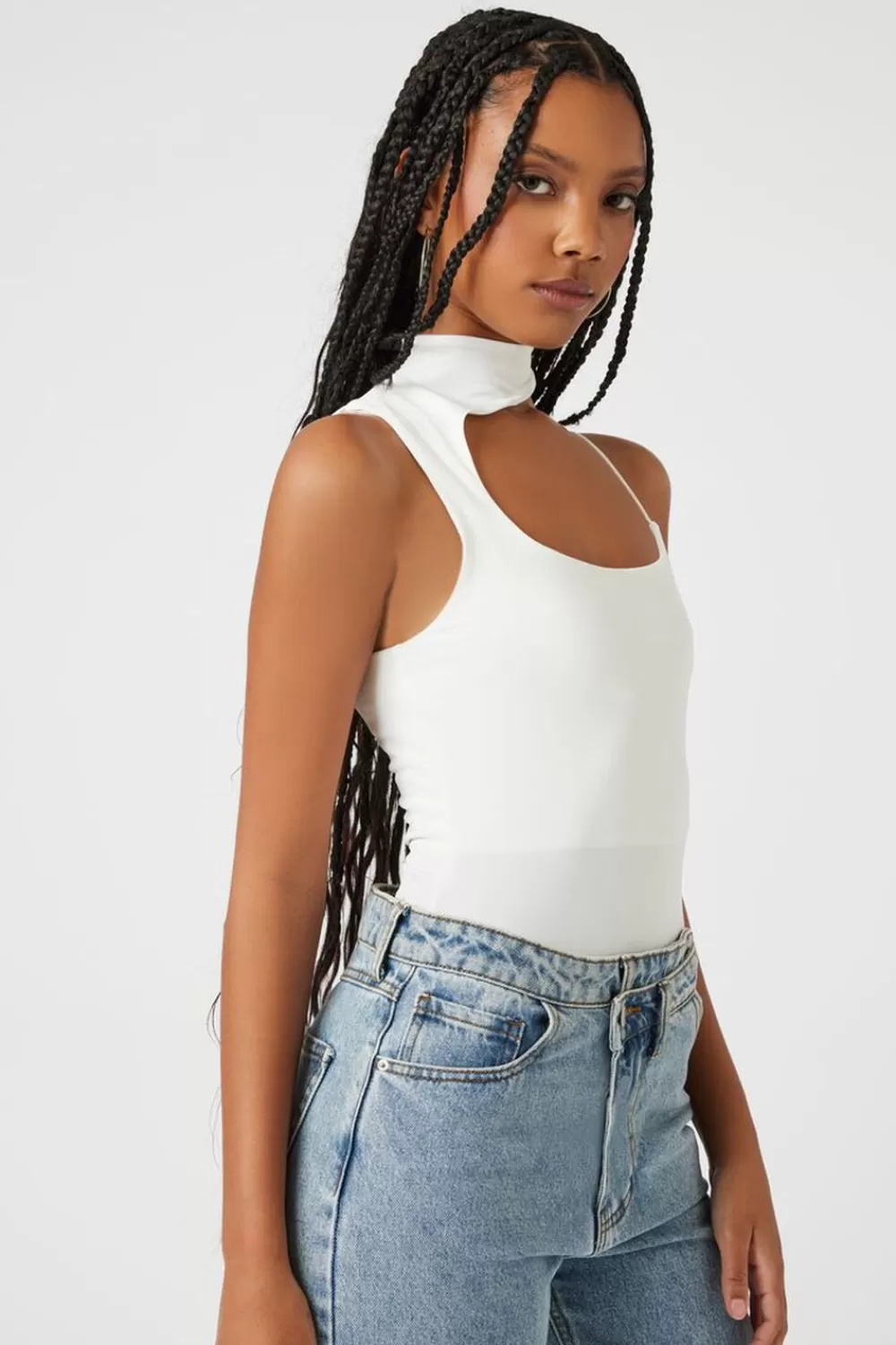 Forever 21 Asymmetrical Mock Neck Cami Bodysuit | Women Tops