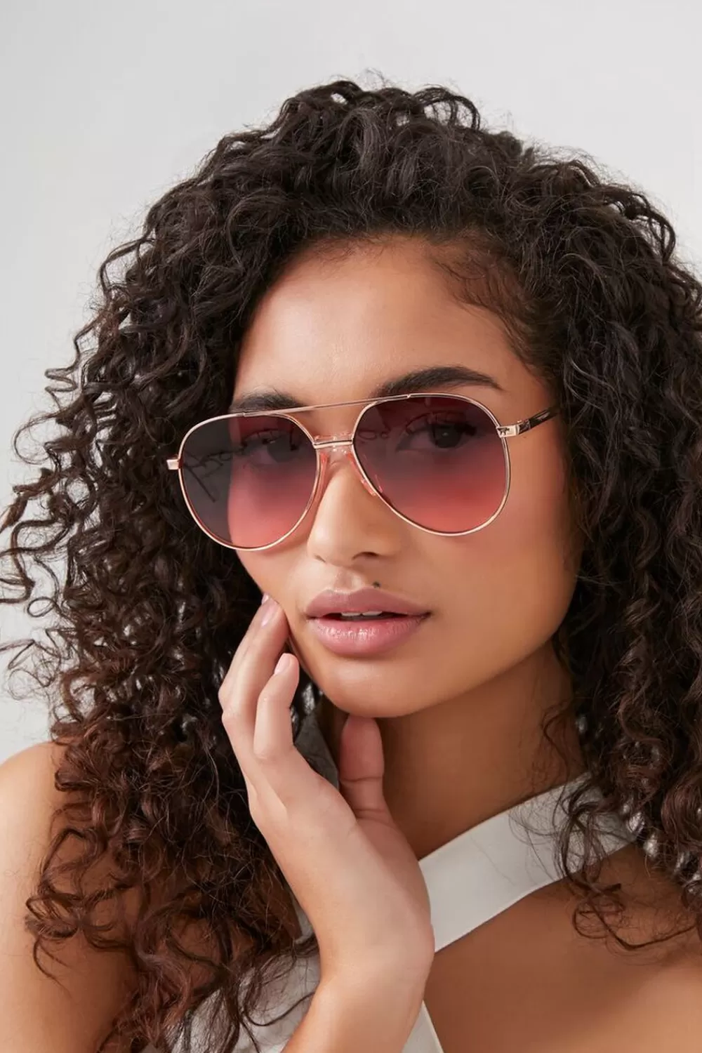 Sunglasses + Readers>Forever 21 Aviator Frame Sunglasses Rose Gold/Blush