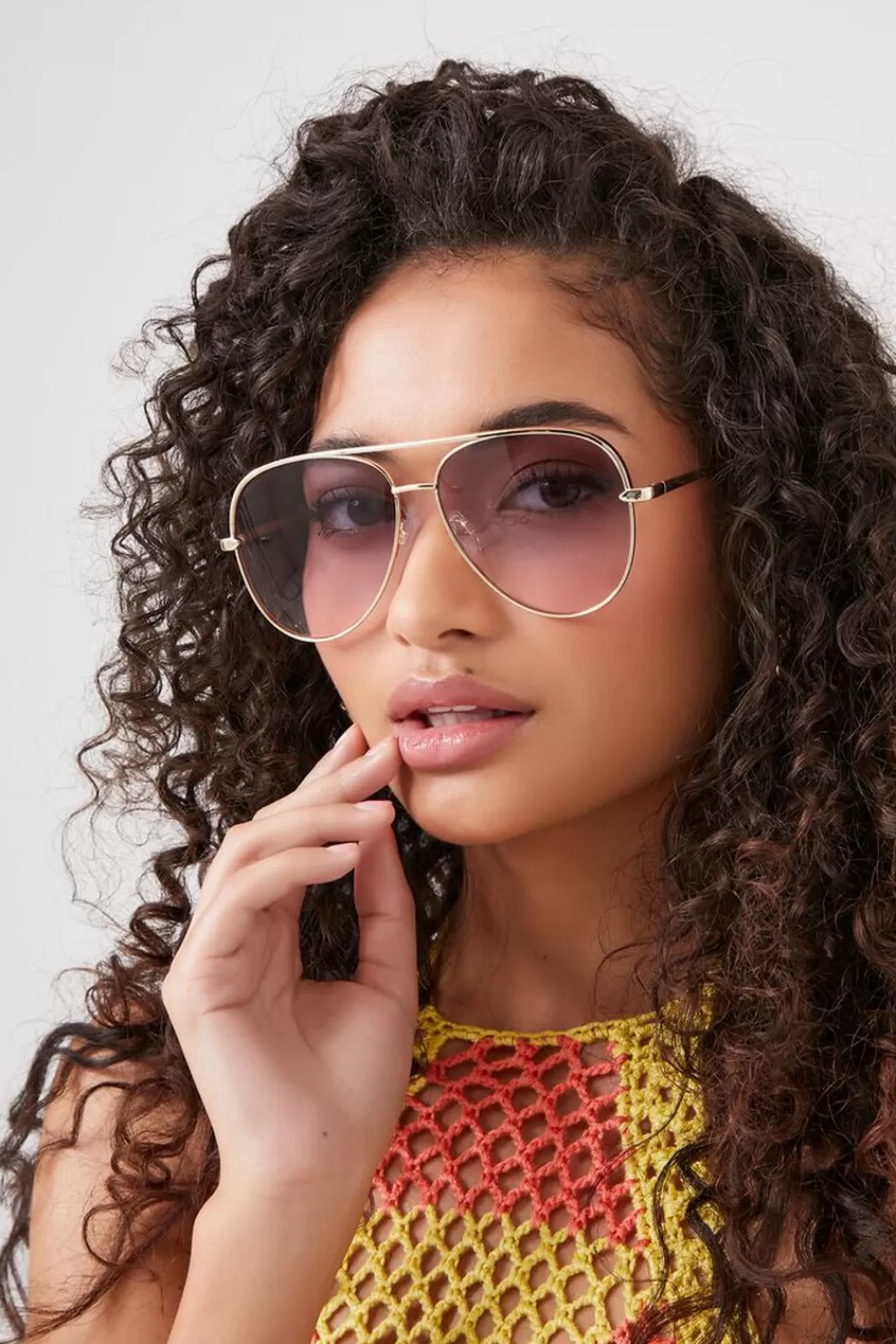 Sunglasses + Readers>Forever 21 Aviator Frame Sunglasses Gold/Plum