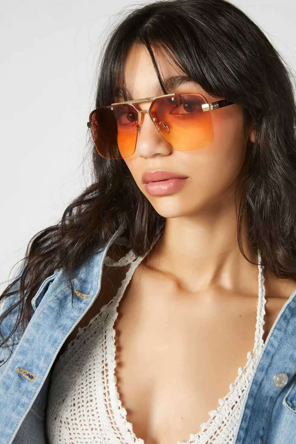 Sunglasses + Readers>Forever 21 Aviator Frame Sunglasses Gold/Orange
