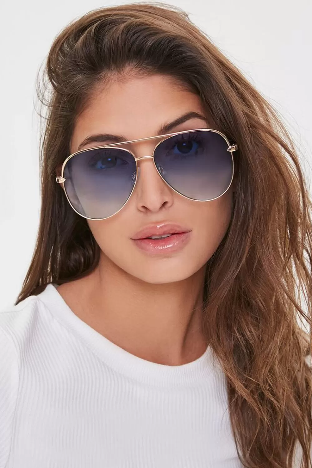 Sunglasses + Readers>Forever 21 Aviator Frame Sunglasses Gold/Blue