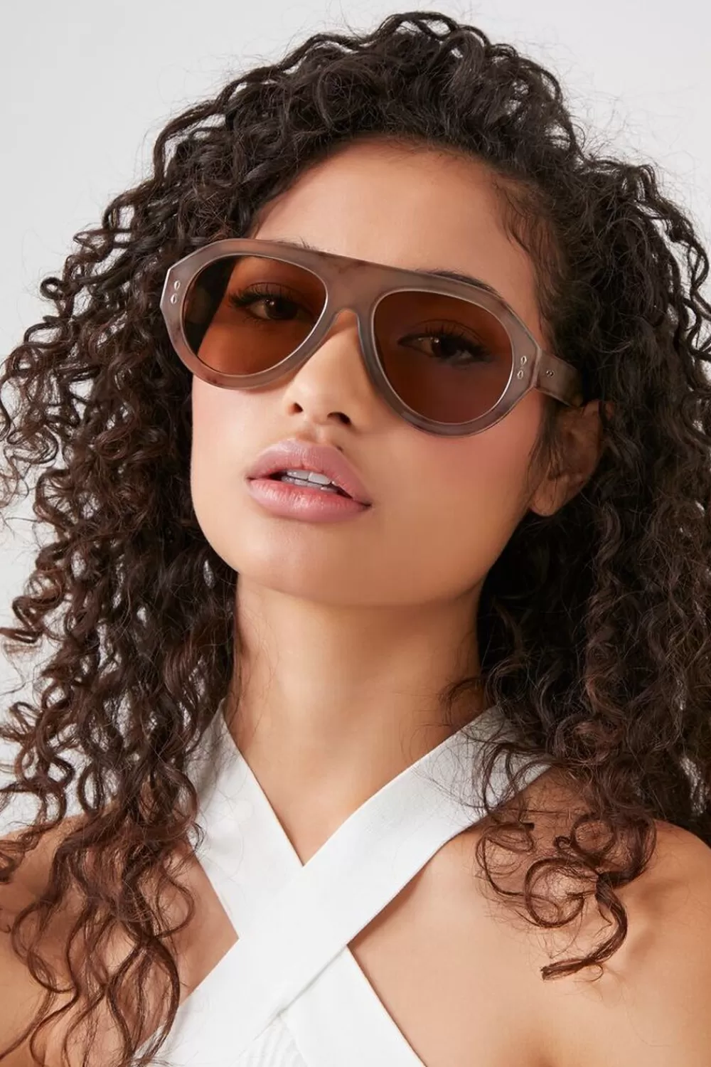Sunglasses + Readers>Forever 21 Aviator Frame Sunglasses Brown/Tan