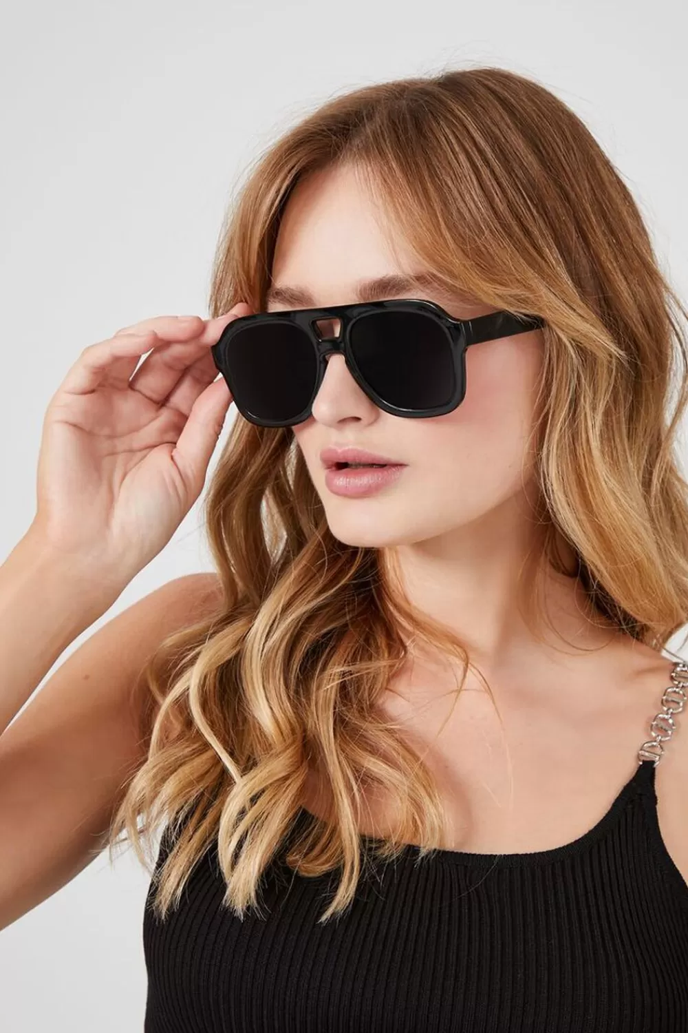 Sunglasses + Readers>Forever 21 Aviator Frame Sunglasses Black/Black
