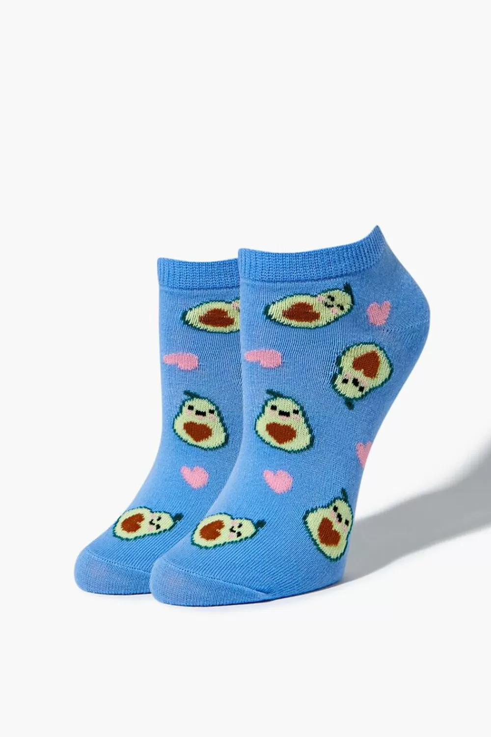 Socks + Tights>Forever 21 Avocado & Heart Print Ankle Socks Blue/Multi