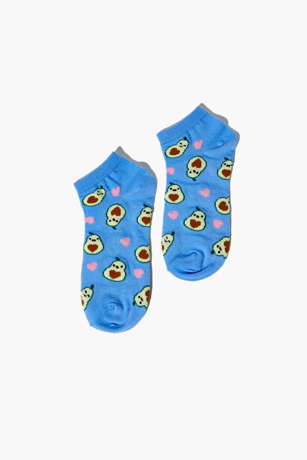 Socks + Tights>Forever 21 Avocado & Heart Print Ankle Socks Blue/Multi