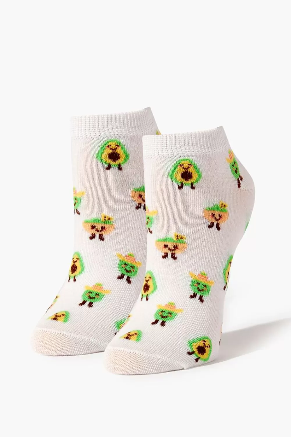 Socks + Tights>Forever 21 Avocado Print Ankle Socks White/Multi