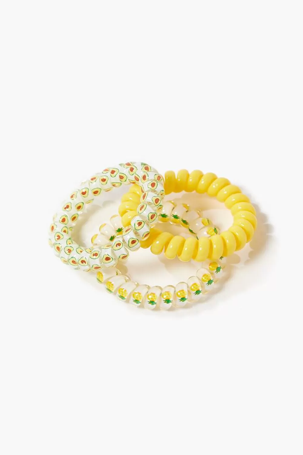 Hair Accessories>Forever 21 Avocado Spiral Hair Tie Set Yellow/Multi