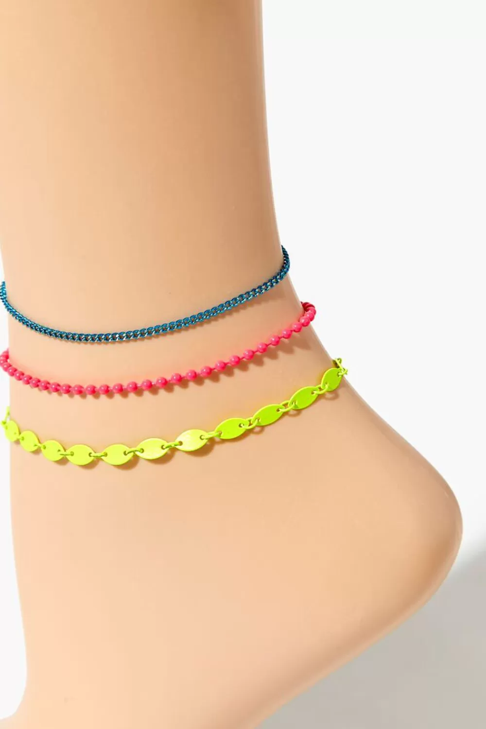 Body Jewelry>Forever 21 Ball Chain Anklet Set Pink/Blue