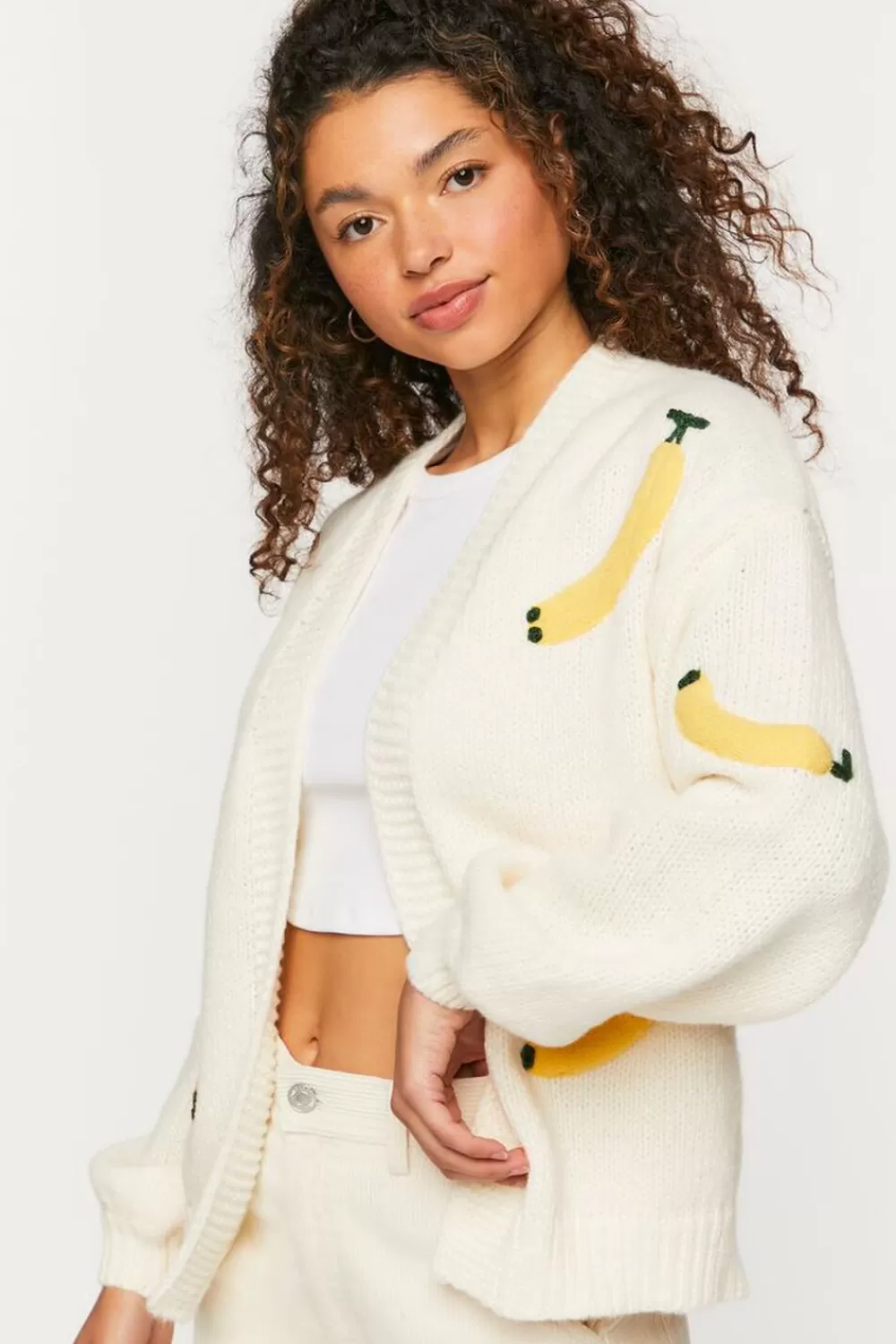 Forever 21 Banana Print Open-Front Cardigan Sweater | Women Tops