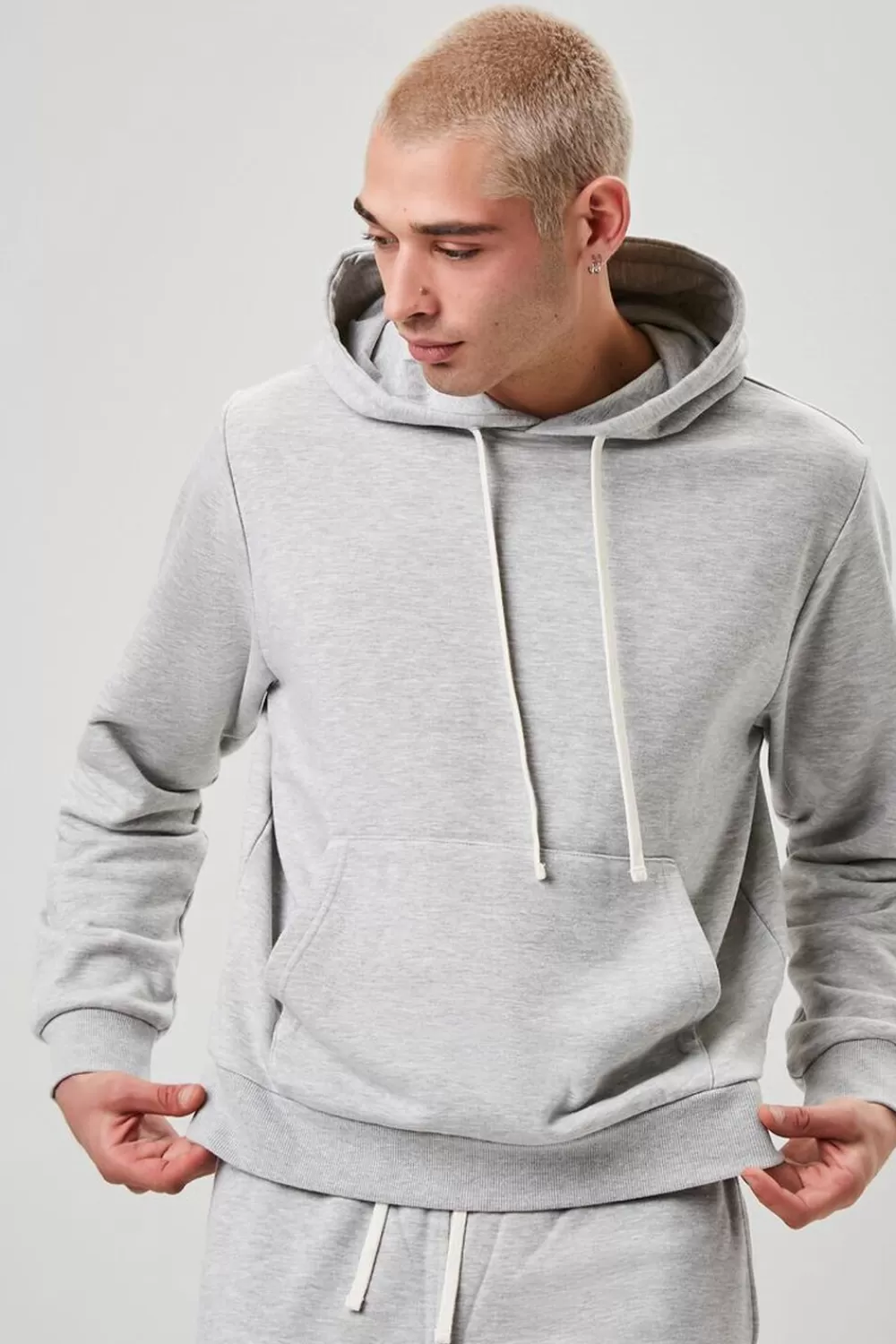 Tops>Forever 21 Basic Heathered Drawstring Hoodie Heather Grey