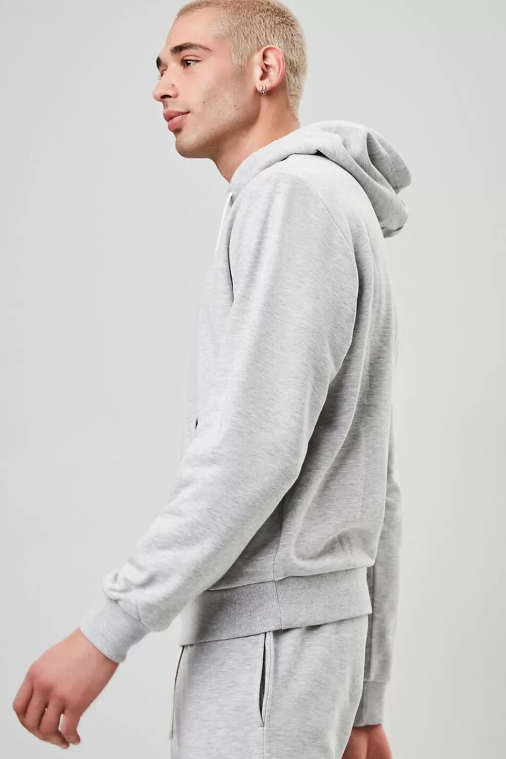 Tops>Forever 21 Basic Heathered Drawstring Hoodie Heather Grey