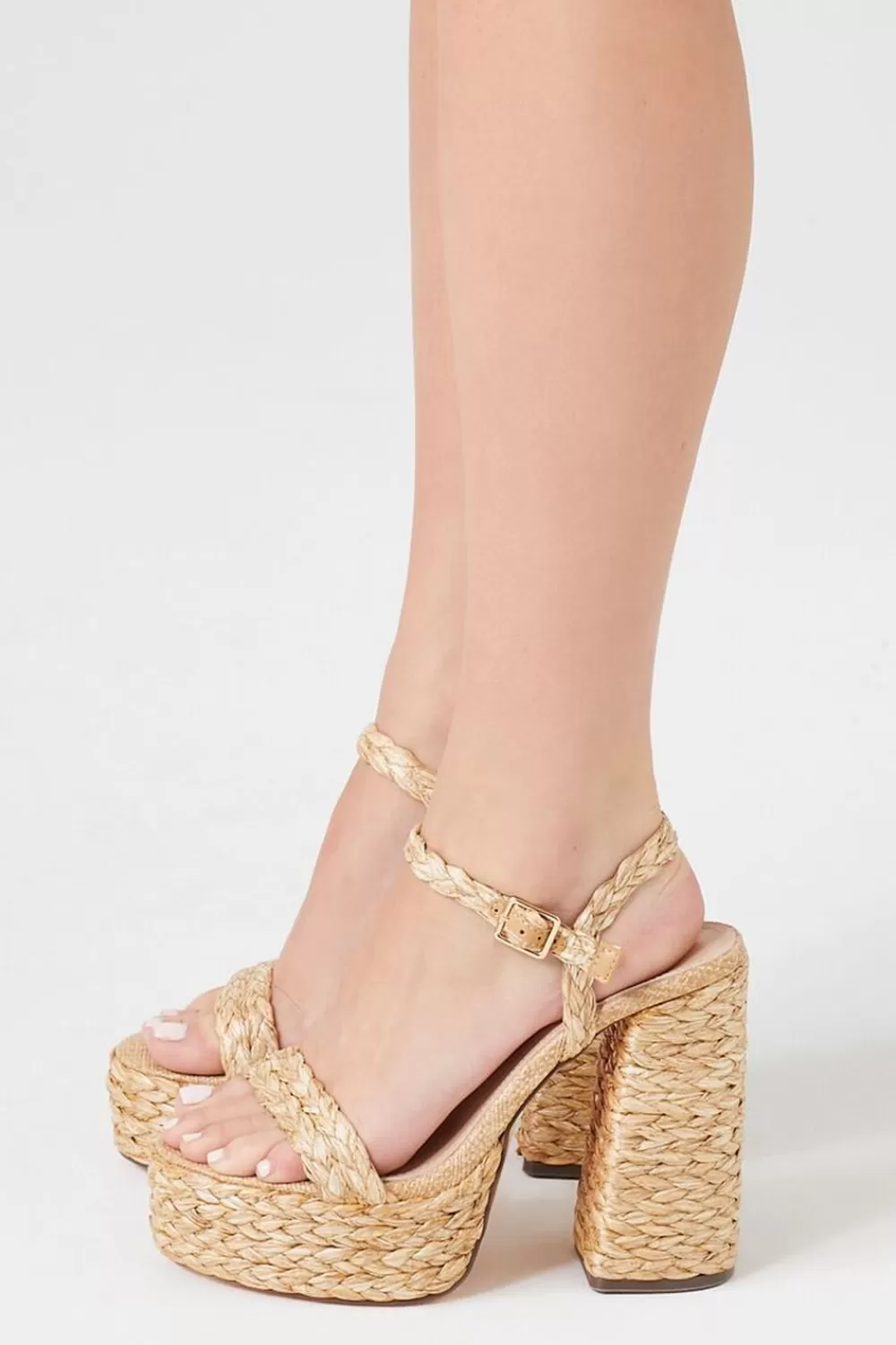 Heels>Forever 21 Basketwoven Block Heels Natural