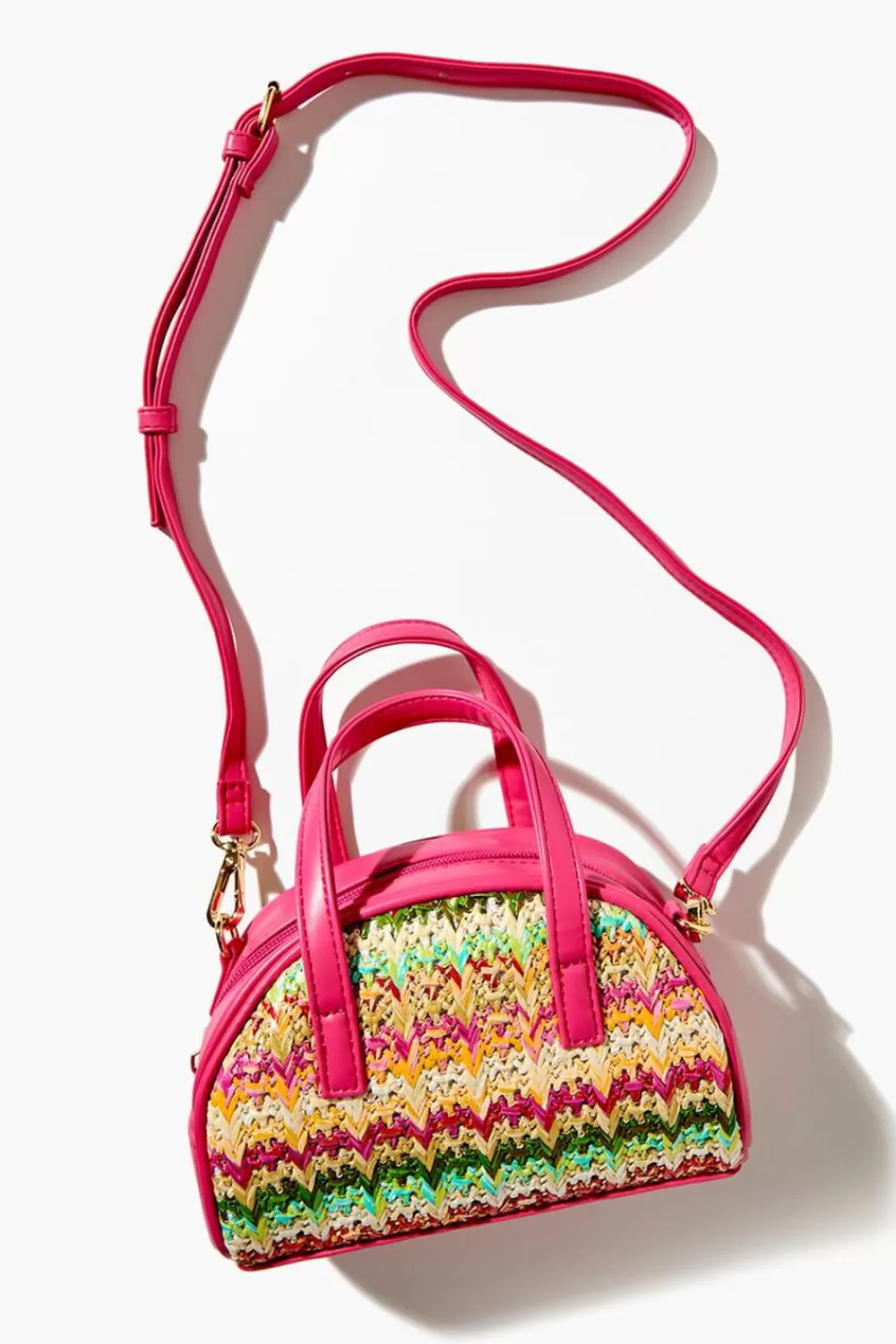 Bags + Backpacks>Forever 21 Basketwoven Crossbody Bag Pink/Multi