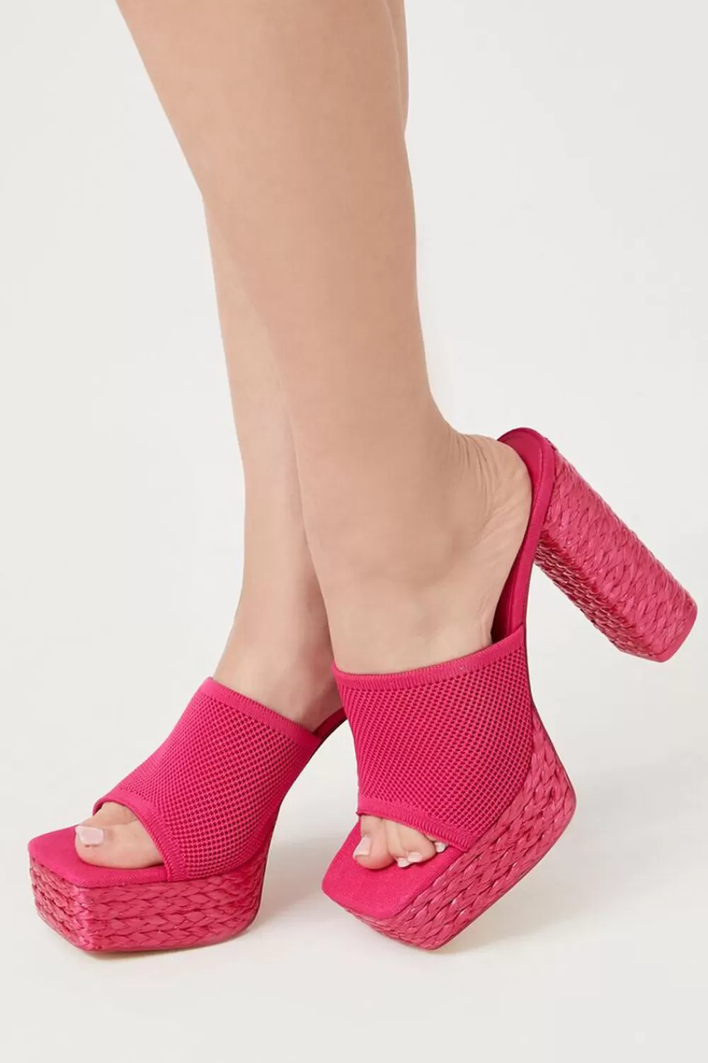 Heels>Forever 21 Basketwoven Platform Heels Pink